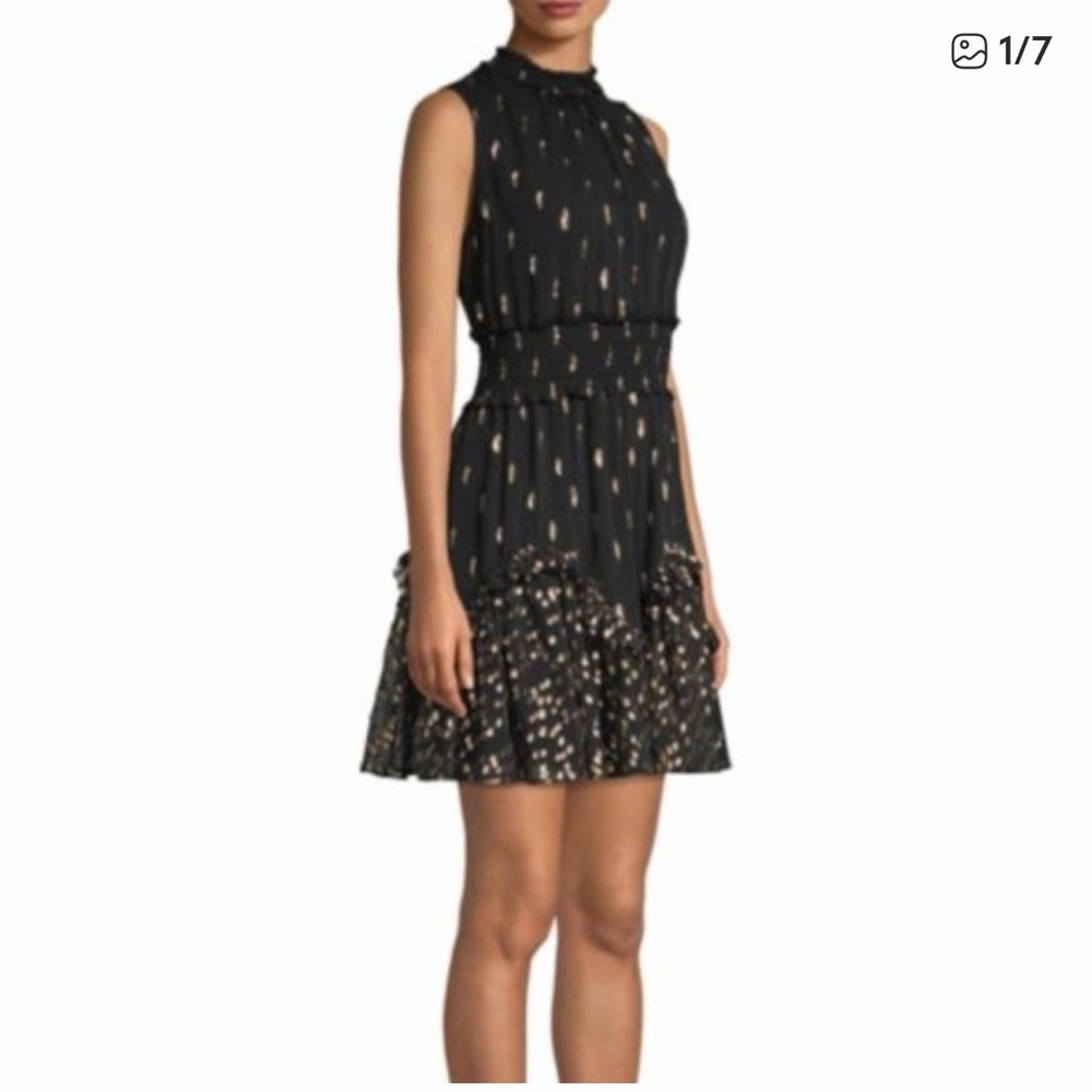 Rebecca Taylor Black and Gold Mini Dress